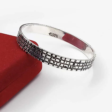 Black Radium Solid Brick Design Silver Kada for Men | Pure 925 Silver Kada – CK Jewellers