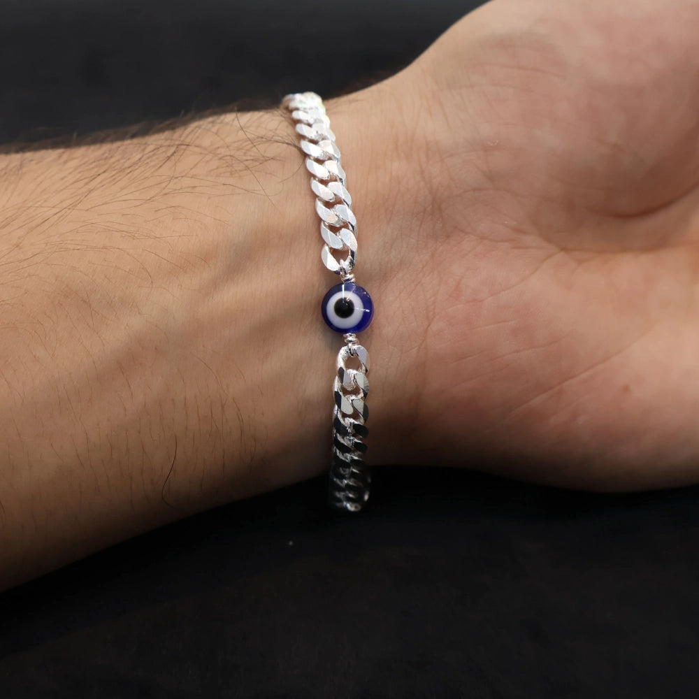 Curb Design Evil Eye Silver Bracelet for Men | 925 Sterling Silver – CK Jewellers