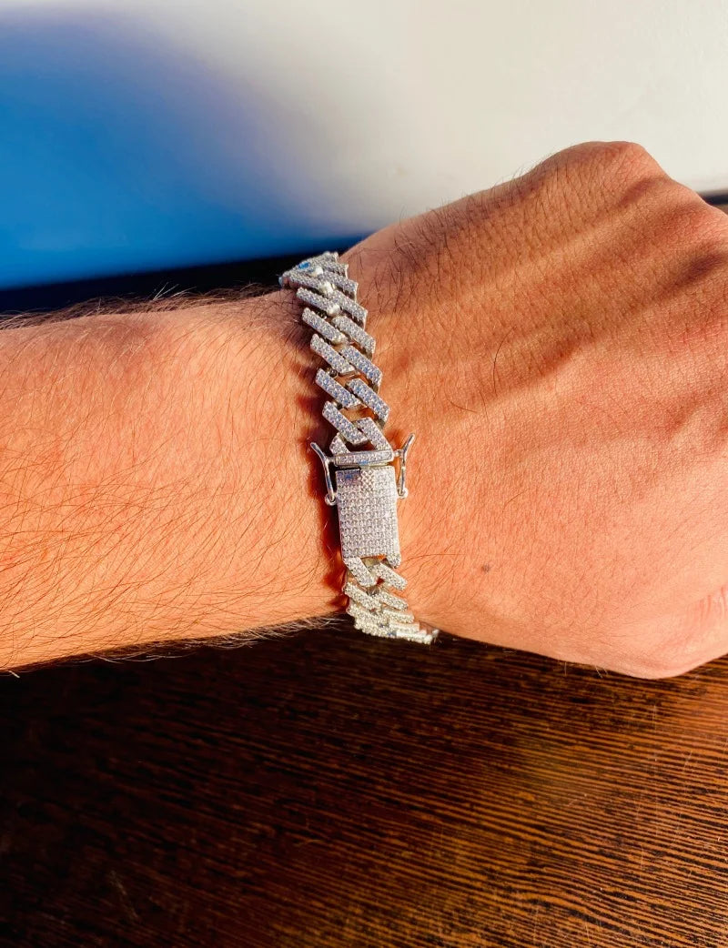 925 Sterling Silver Iced Out Cuban Link Bracelet for Men | Cuban Bracelet with Diamonds – CK Jewellers