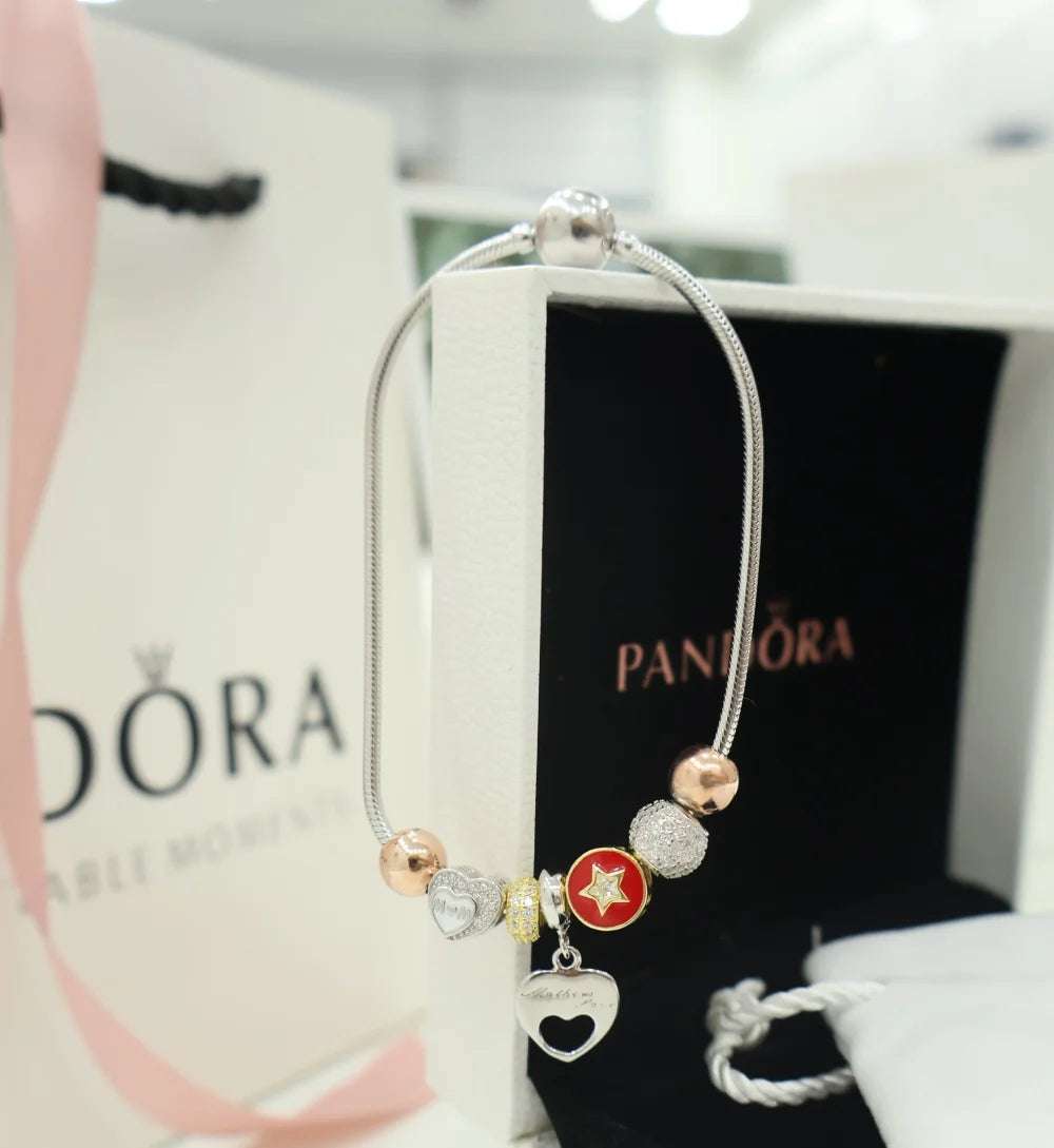 Pandora Heart & Star Charm Silver Bracelet for Women | 925 Sterling Silver Bracelet – CK Jewellers