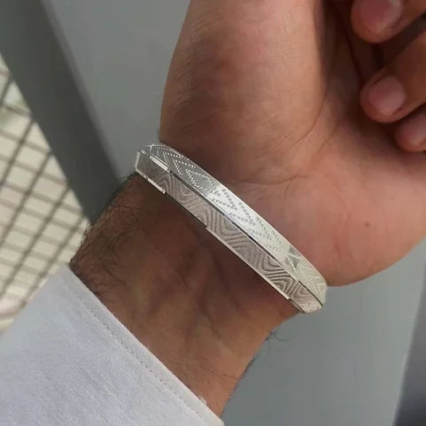 Platinum Finish V-Shape Wave Design Pure Silver Kada for Men CK Jewellers