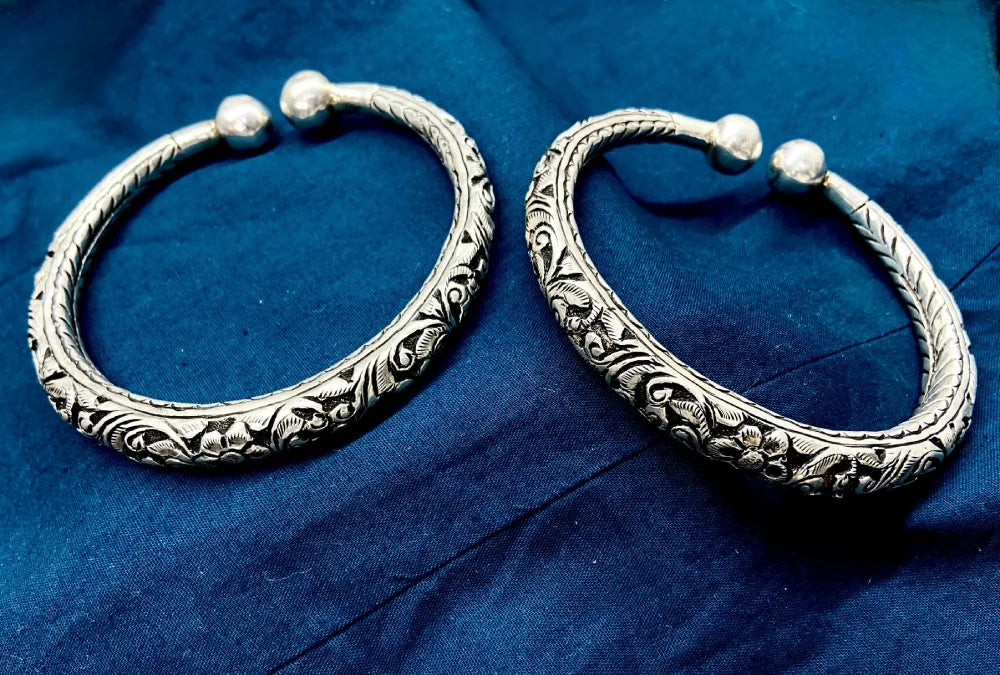 Rajasthani Silver Leg Kada | 925 Silver Ankle Bangle | Chitai Design – CK Jewellers