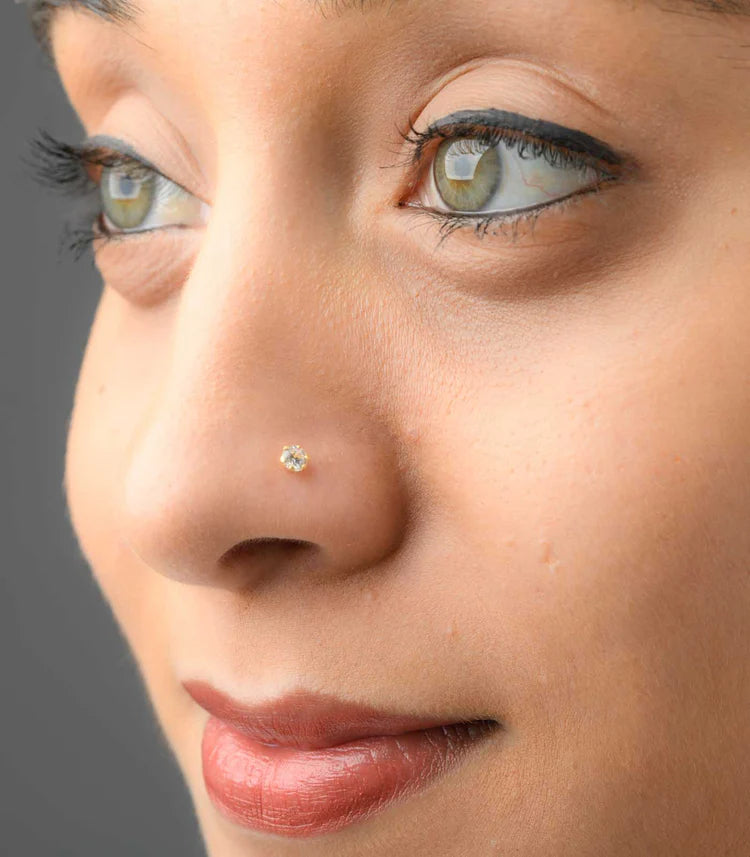 Round Stone Gold Nose Pin for Women | Elegant Daily Wear Nose Pin by CK Jewellers