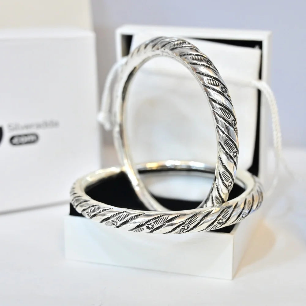 Silver Ankle Leg Kada | 925 Silver Engraved Design Leg Kada – CK Jewellers