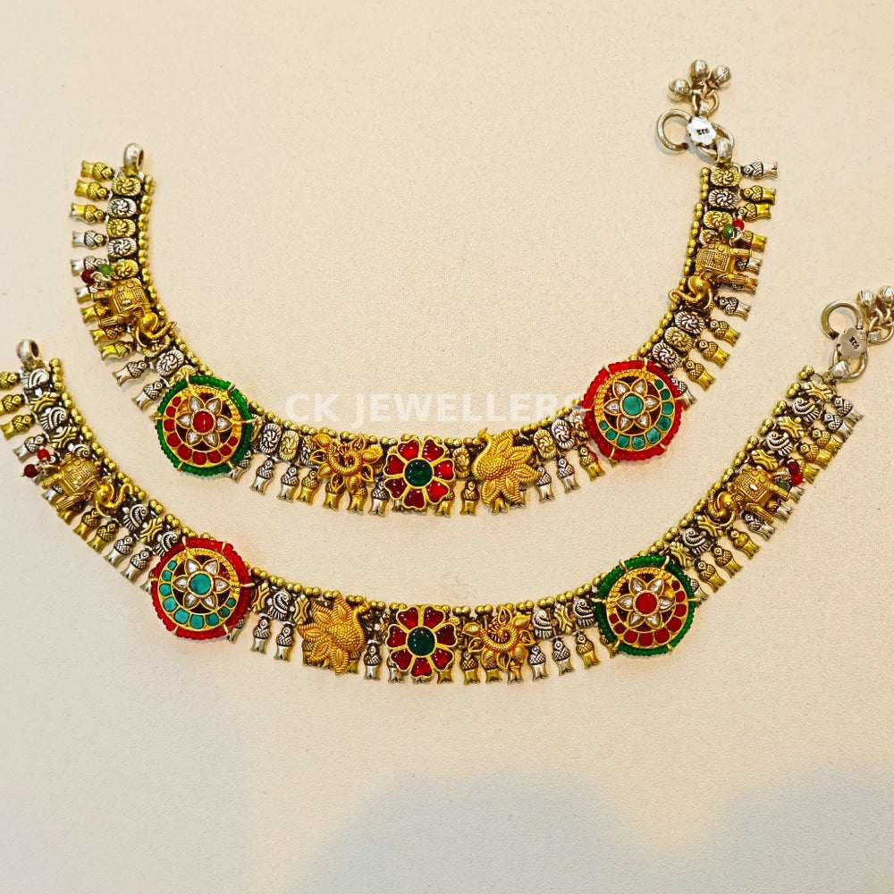 Two Tone 925 Pure Silver Payal for Women | Heavy Anklet – 182g Approx | CK Jewellers
