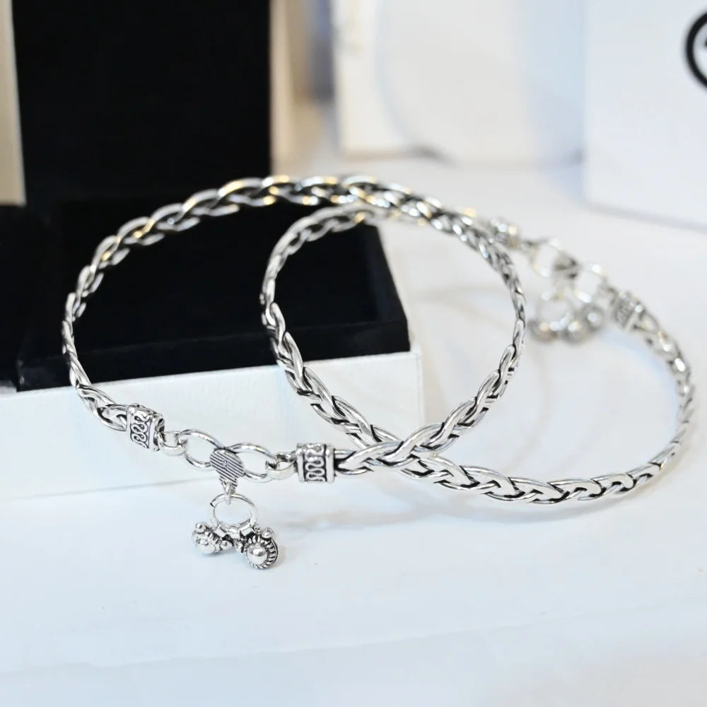 Silver Twisted Ankle Leg Kada for Women | 925 Silver Foot Kada – CK Jewellers