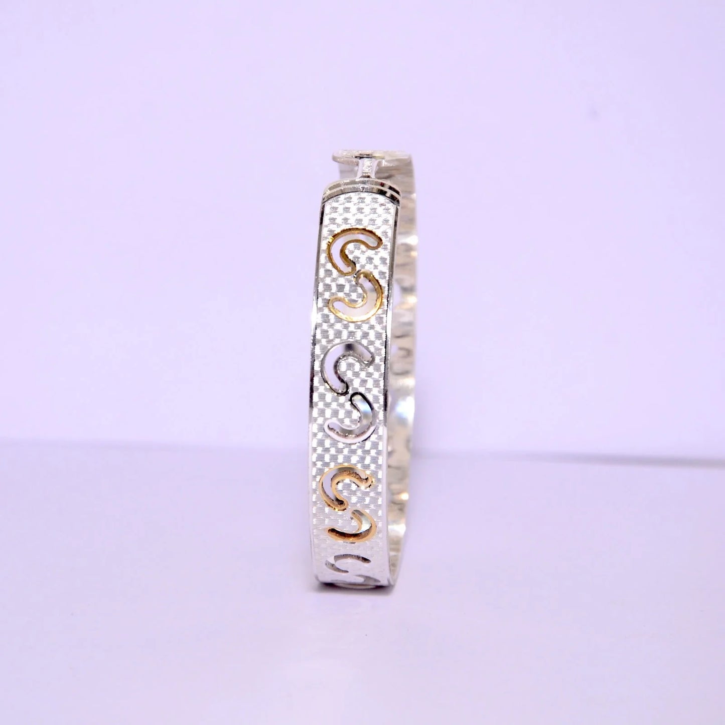 Men’s & Unisex Silver Kada | Golden Polish Laser Cut 925 Silver Kada – CK Jewellers
