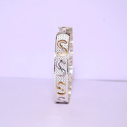 Men’s & Unisex Silver Kada | Golden Polish Laser Cut 925 Silver Kada – CK Jewellers