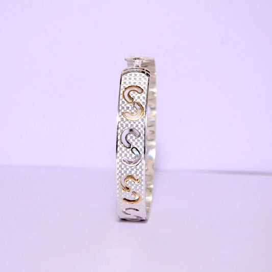Men’s & Unisex Silver Kada | Golden Polish Laser Cut 925 Silver Kada – CK Jewellers
