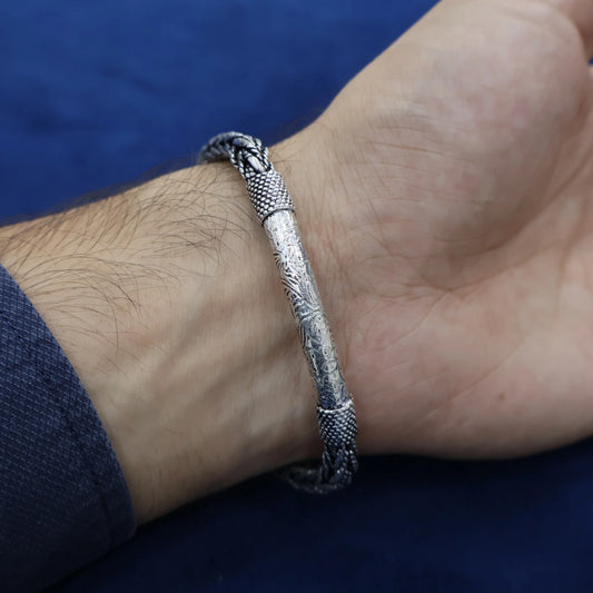Antique Engraving 925 Silver Bracelet for Men | Heavy Designer Bracelet – CK Jewellers