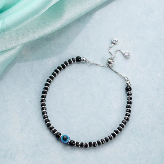 Silver Bracelet for Women – Evil Eye with Black Beads | 925 Sterling Silver Bracelet – CK Jewellers