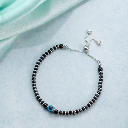 Silver Bracelet for Women – Evil Eye with Black Beads | 925 Sterling Silver Bracelet – CK Jewellers
