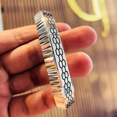 Fancy V-Shape V-Cut Pure Silver Kada for Men CK Jewellers