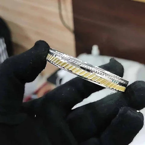 Flat Design Side Cut Gold Rhodium Pure Silver Kada for Men 40 gm | CK Jewellers