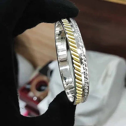 Flat Design Side Cut Gold Rhodium Pure Silver Kada for Men 40 gm | CK Jewellers