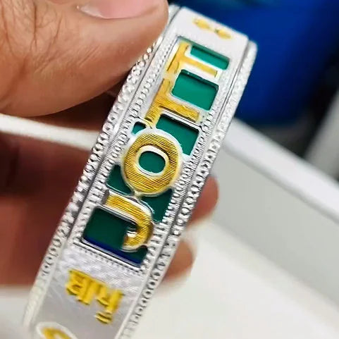 Green & Red Radium Customised Design Pure Silver Kada | 925 Silver Kada for Men – CK Jewellers