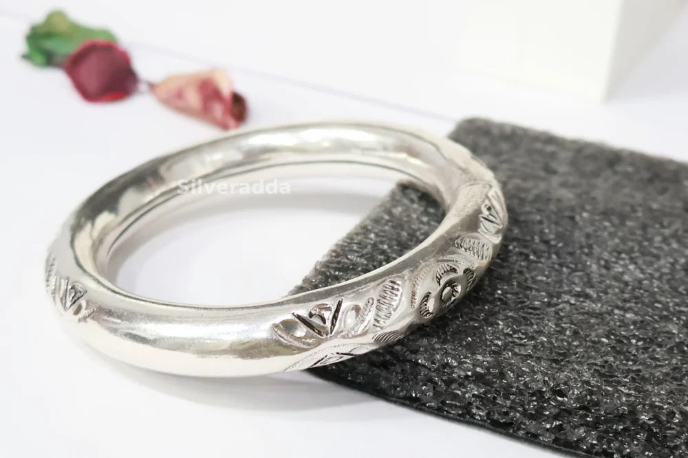 Handcrafted Design Round Silver Kada for Men | 925 Silver Kada | CK Jewellers