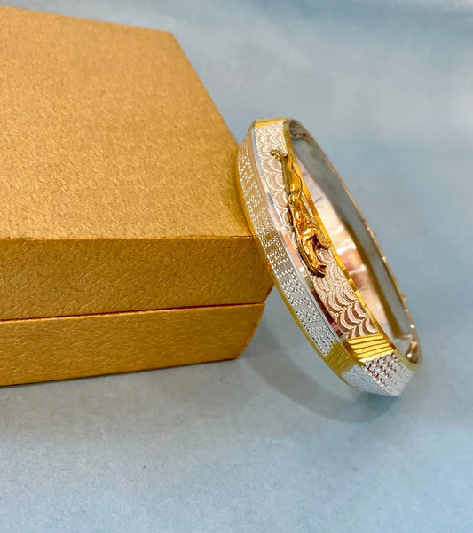 Silver Golden Jaguar Kada | Punjabi Pure Silver Kada for Men – CK Jewellers