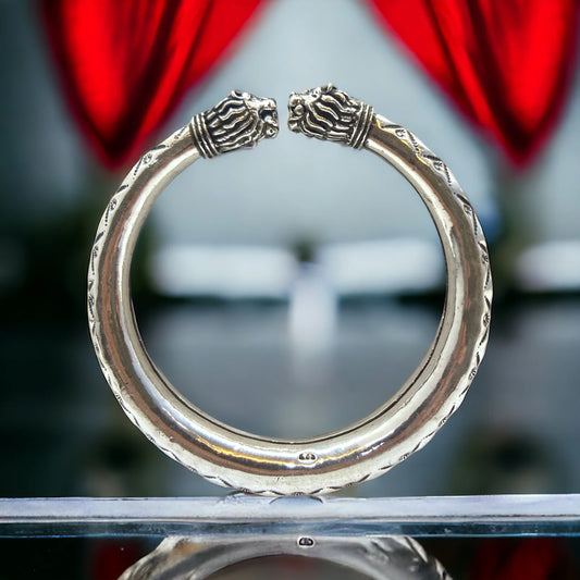 Lion Face Silver Kada for Men | Adjustable 925 Sterling Silver Kada | CK Jewellers