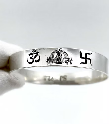 OM Shank Venkateswara Chakra Swastik Design Pure Silver Kada for Men – CK Jewellers