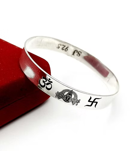 OM Shank Venkateswara Chakra Swastik Design Pure Silver Kada for Men – CK Jewellers