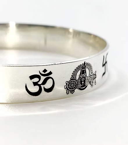 OM Shank Venkateswara Chakra Swastik Design Pure Silver Kada for Men – CK Jewellers