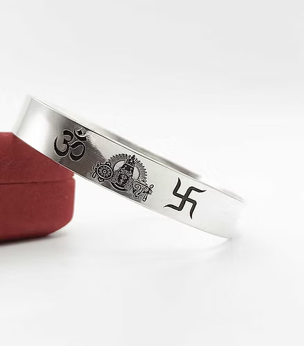 OM Shank Venkateswara Chakra Swastik Design Pure Silver Kada for Men – CK Jewellers