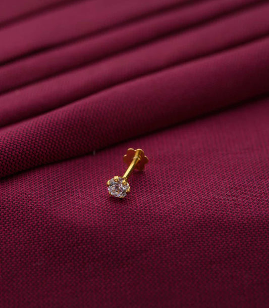 Round Stone Gold Nose Pin for Women | Elegant Daily Wear Nose Pin by CK Jewellers