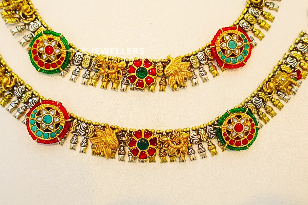 Two Tone 925 Pure Silver Payal for Women | Heavy Anklet – 182g Approx | CK Jewellers