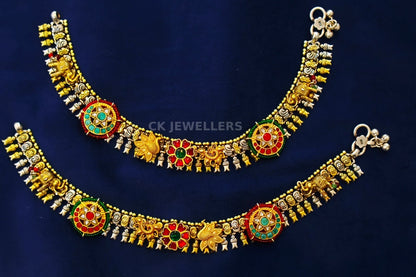 Two Tone 925 Pure Silver Payal for Women | Heavy Anklet – 182g Approx | CK Jewellers