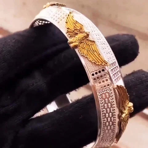 V-Shape 3 Lines with Eagle Design Pure Silver Kada for Men 925 Kada – CK Jewellers