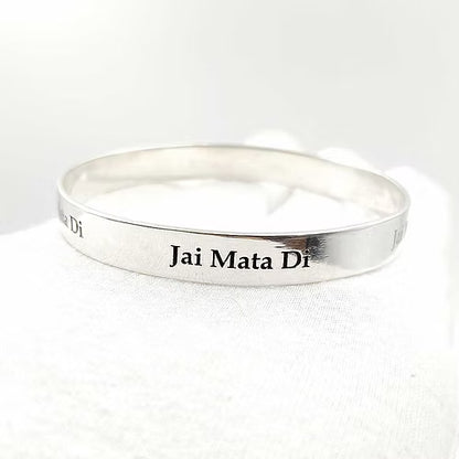 Jai Mata Di Name Engraving Kada for Men | Flat 925 Silver Kada – 50gm by CK Jewellers