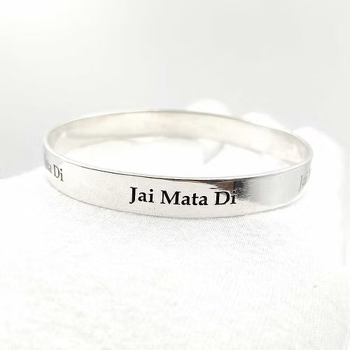 Jai Mata Di Name Engraving Kada for Men | Flat 925 Silver Kada – 50gm by CK Jewellers