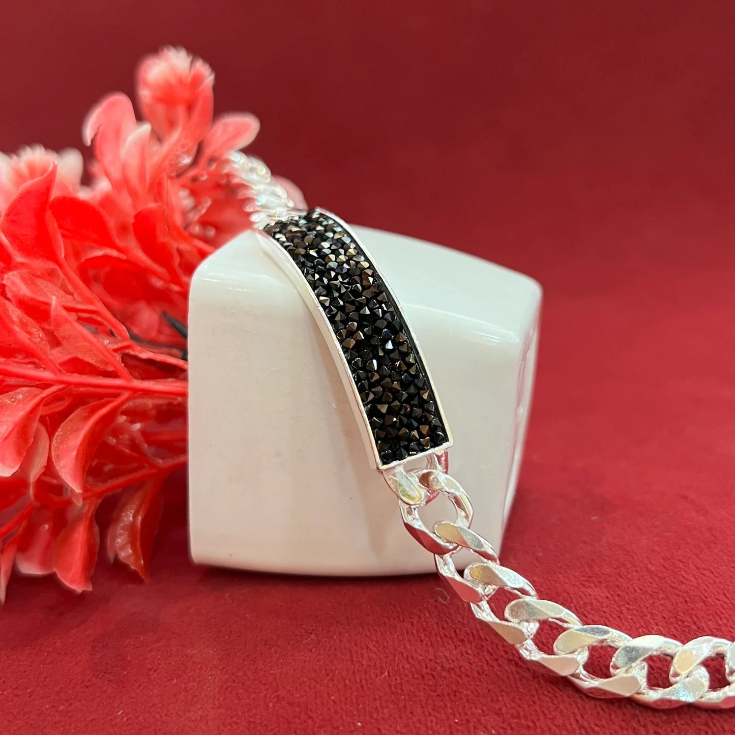 Black Stone Silver Bracelet for Men | 925 Sterling Silver | CK Jewellers