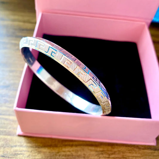 Mens Silver Kada Versace Engraved Design | 925 Silver Kada For Men